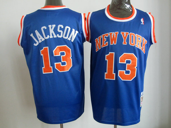 NBA Mitchell Ness New York Knicks 13 Mark Jackson Authentic Throwback Blue Jersey